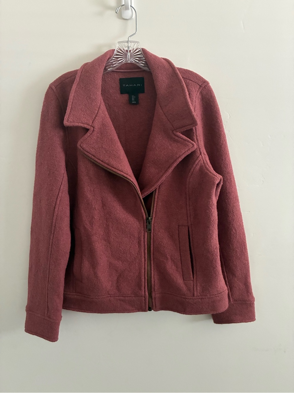Tahari Women's Dusty Rose Zip-Front Moto Jacket